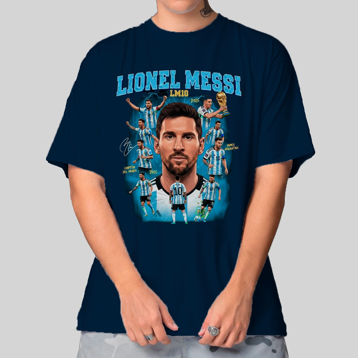 Camiseta Masculina Oversized Messi Argentina - Imagem 4
