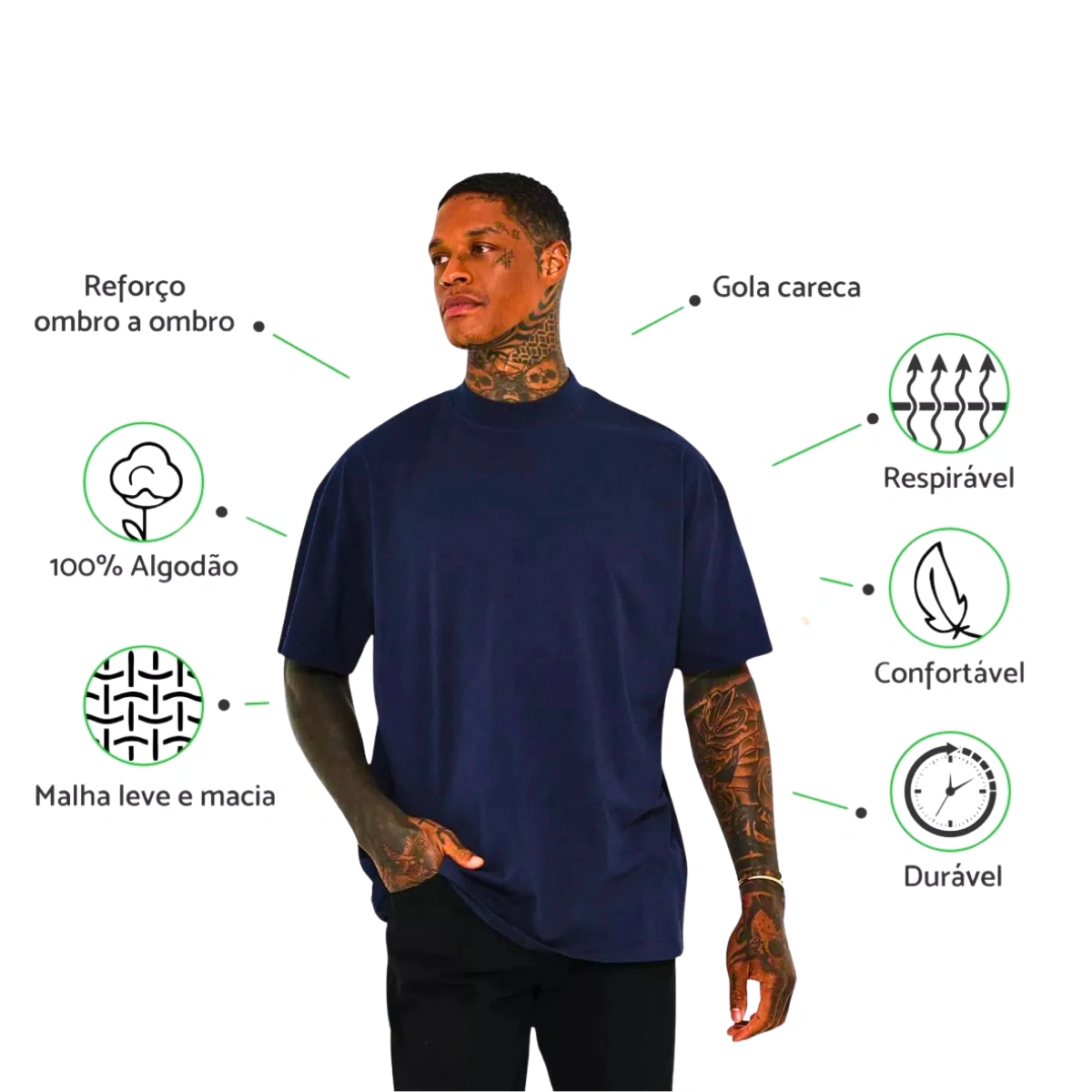 Camiseta Masculina Oversized Básica 100% Algodão Premium Alta Qualidade - Imagem 10