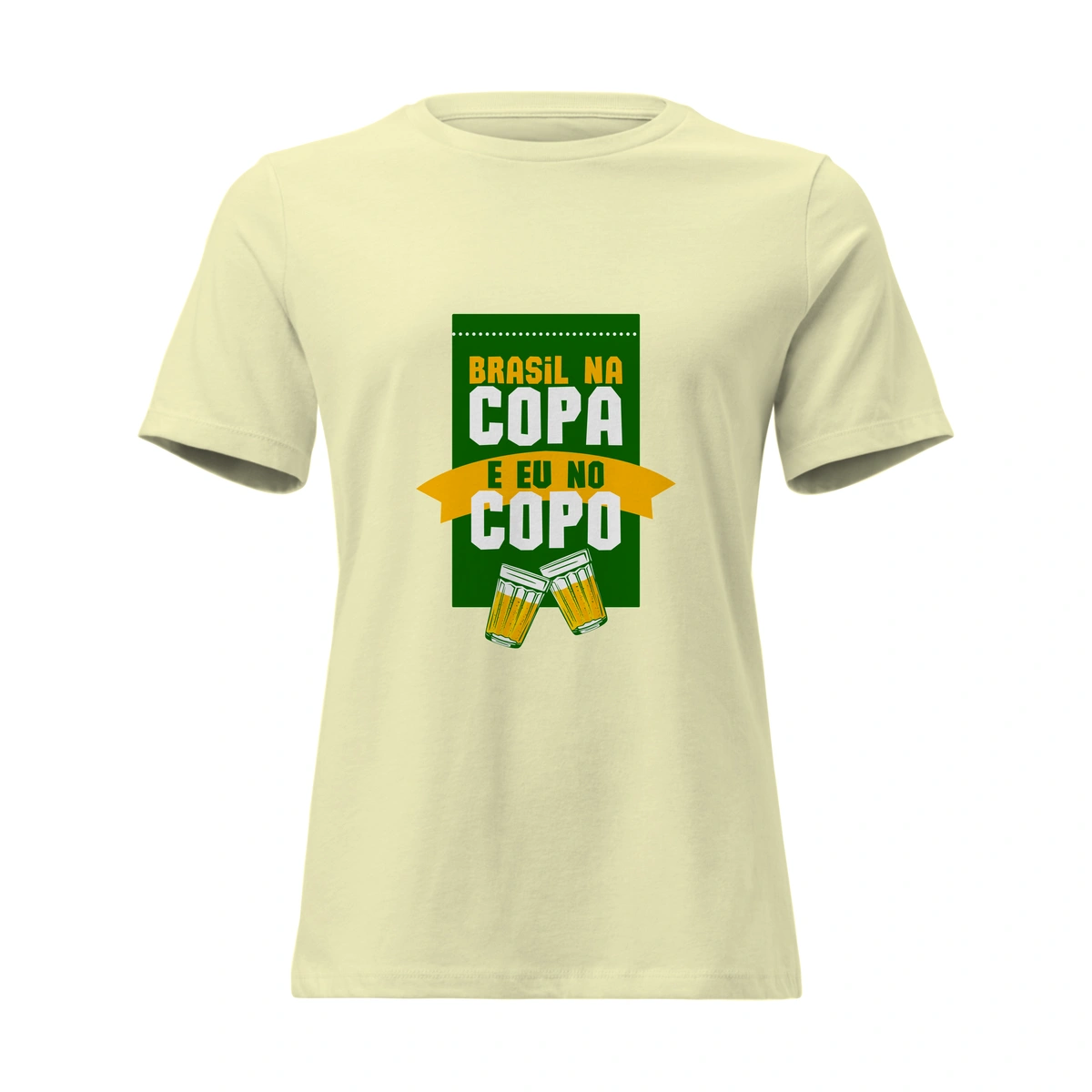 Camisa Feminina Baby Look Brasil na Copa e Eu no Copo