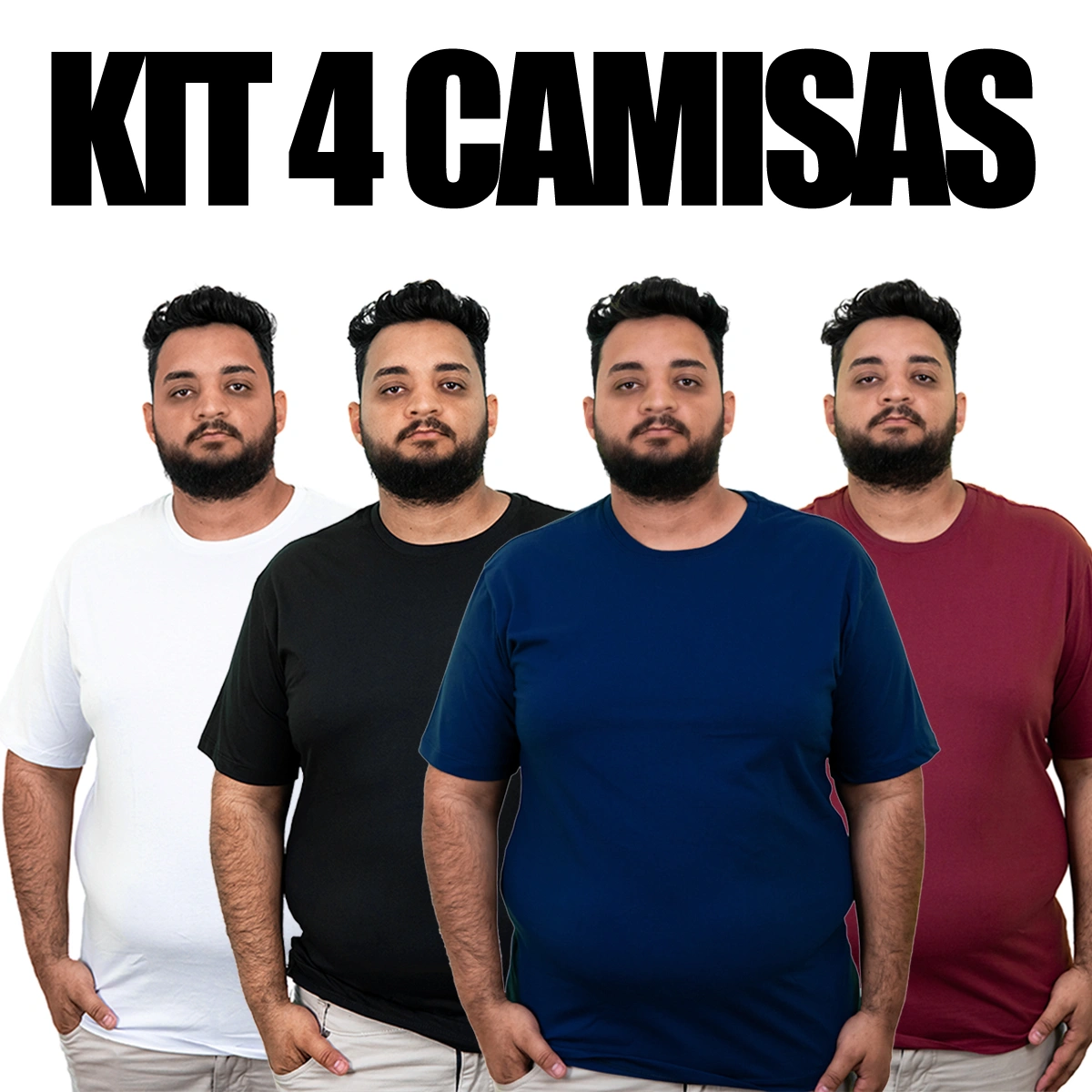 Kit 4 Camisas Plus Size Masculina Lisa Algodão Premium