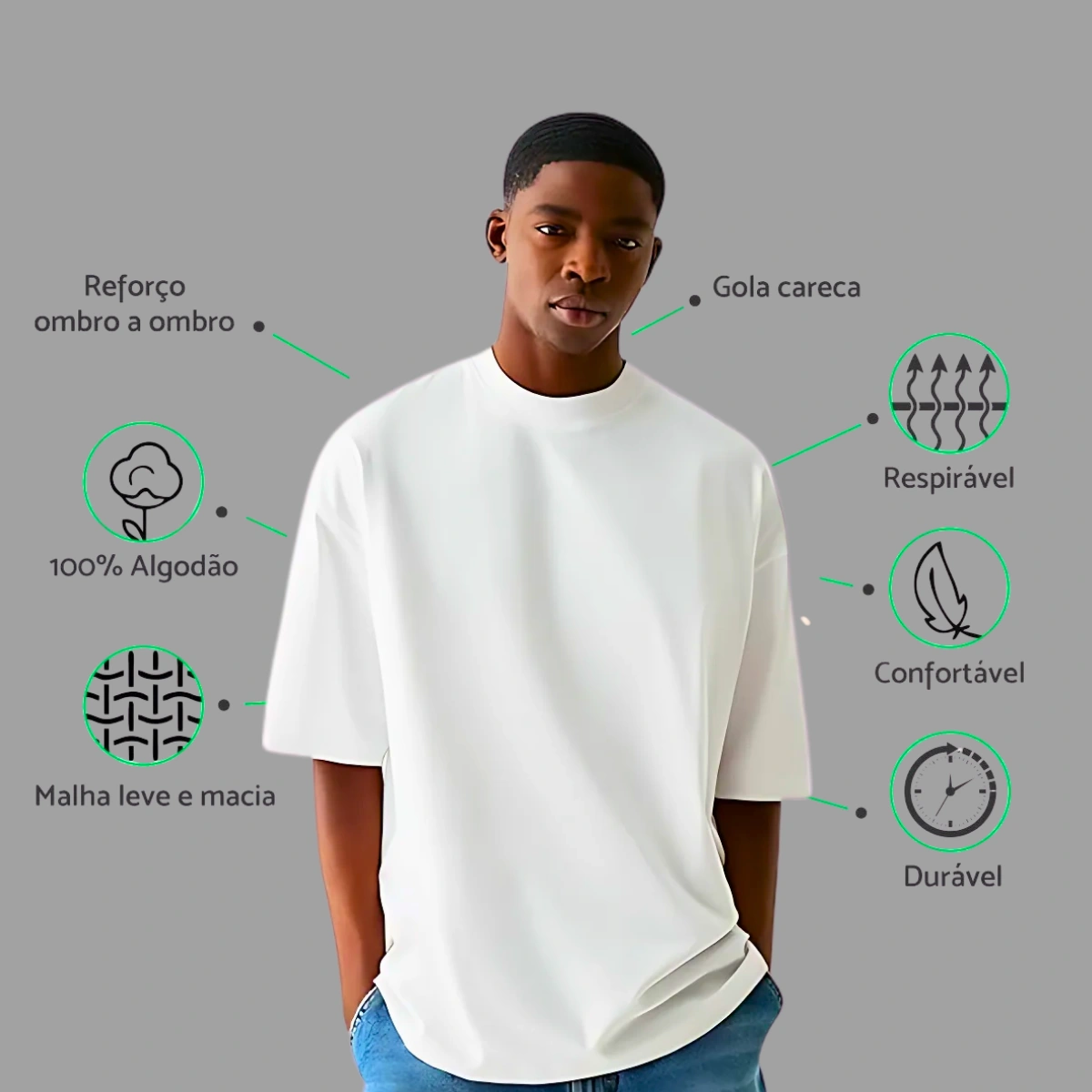 Camiseta Masculina Oversized Básica 100% Algodão Premium Alta Qualidade - Imagem 36