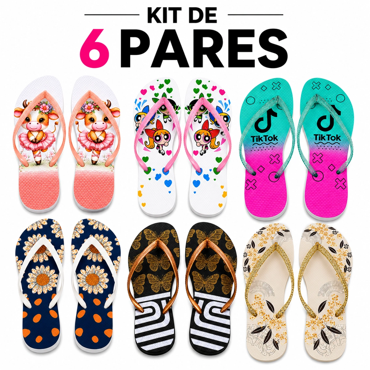 Kit 6 Chinelos Feminino Havaianas Aleatorio
