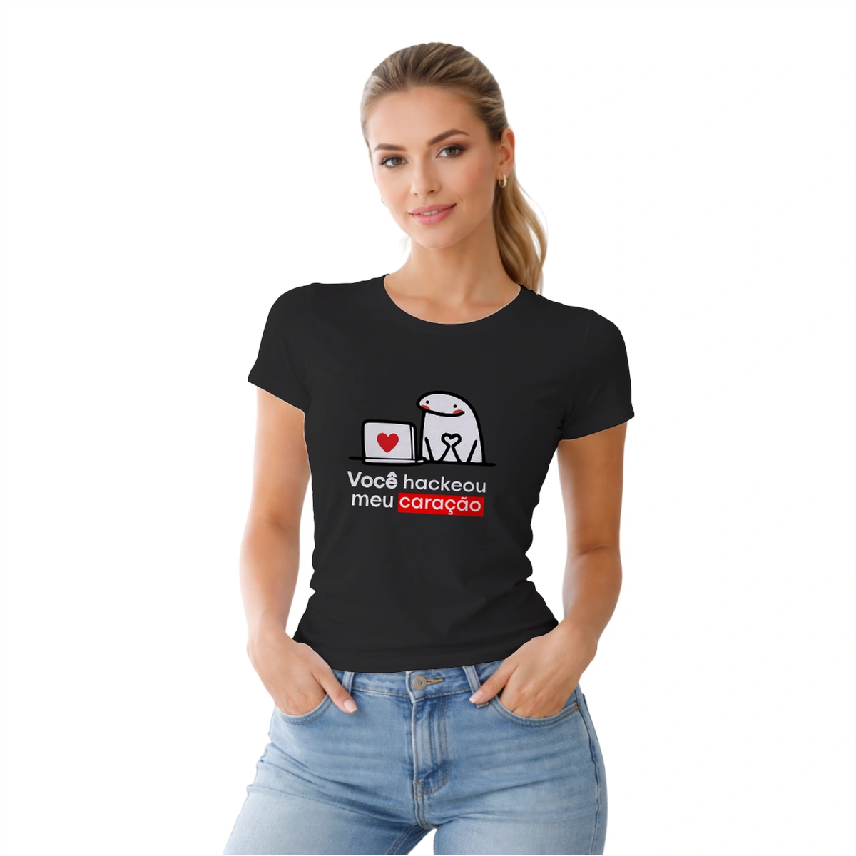Camisa Feminina Baby Look Dia dos Namorados Você Hackeou Meu Coração - Imagem 3
