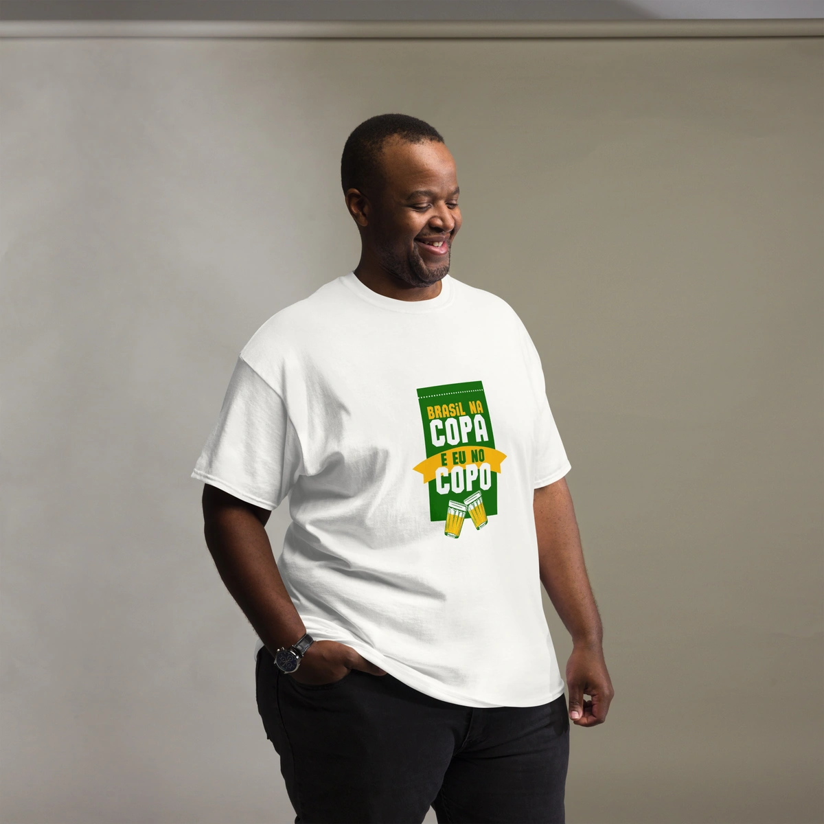 Camisa Masculina Plus Size Brasil na Copa do Mundo Eu no Copo