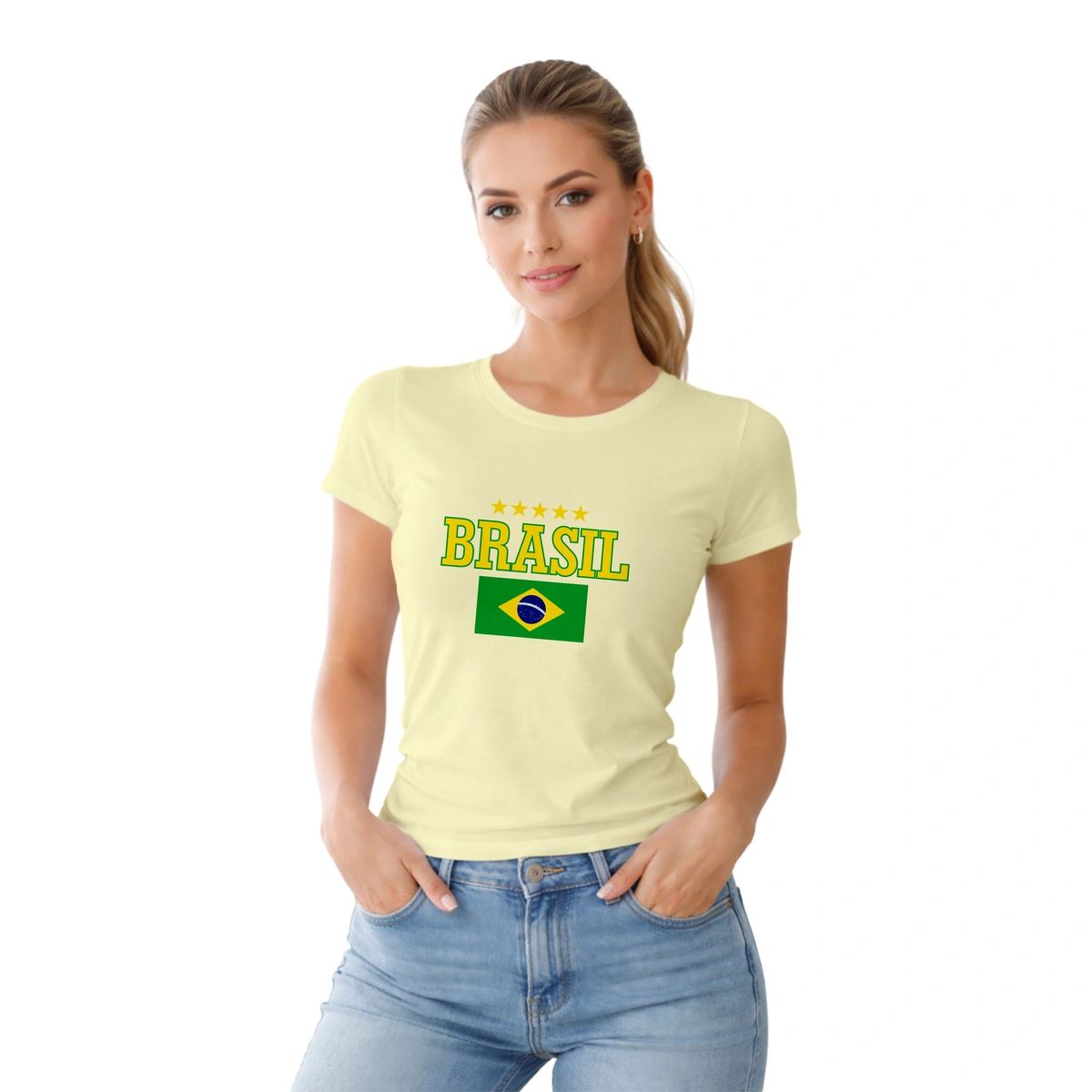 Camisa Feminina Baby Look Brasil Bandeira e Estrela - Imagem 5
