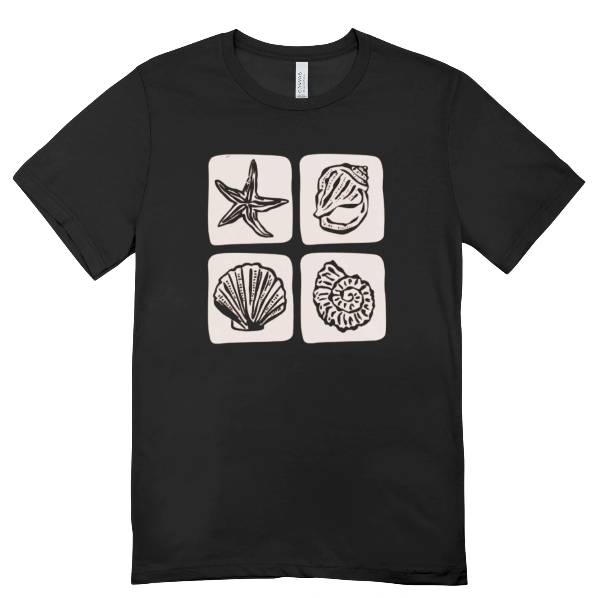Camisa Feminina Baby Look Conchas Marinhas