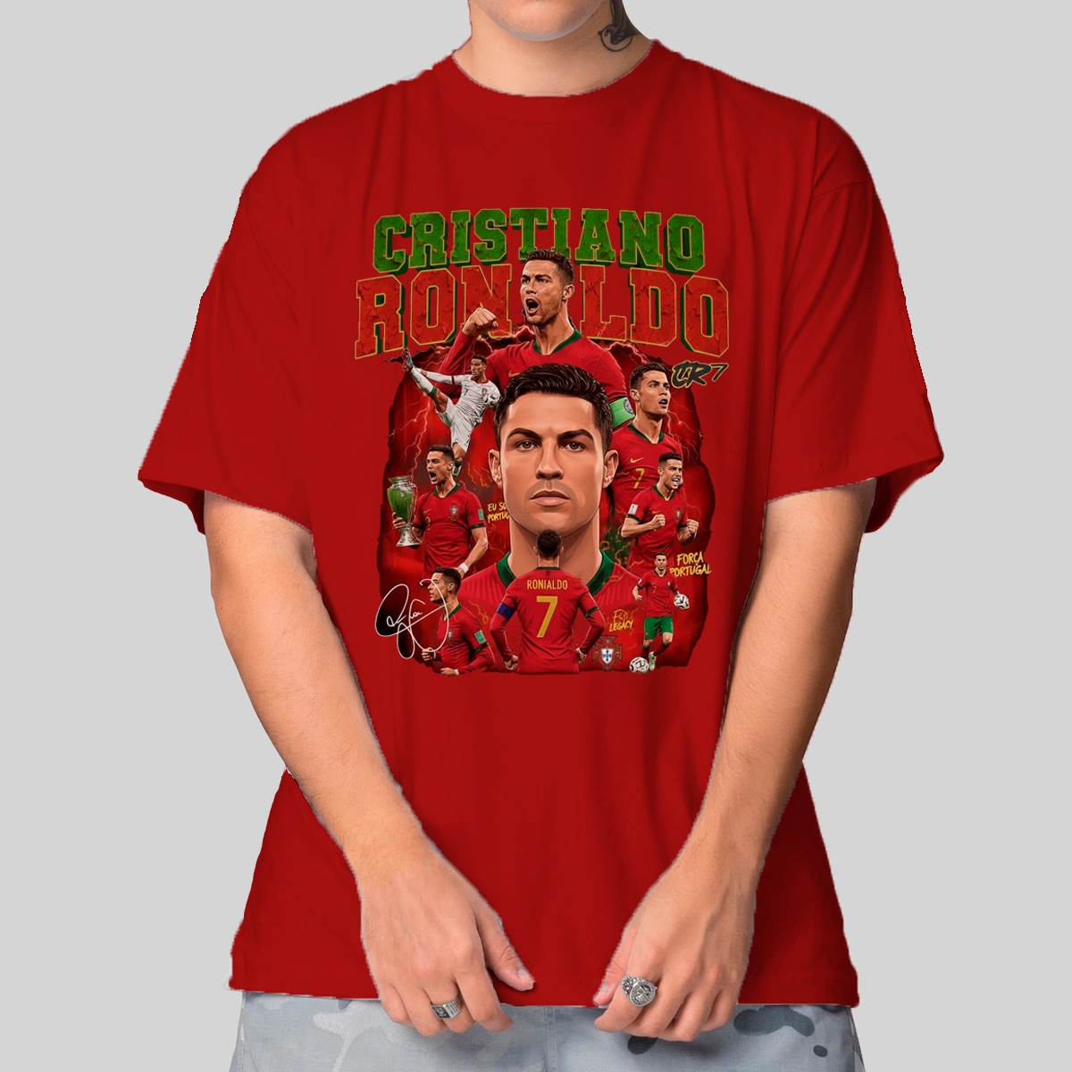 Camiseta Masculina Oversized Cristiano Ronaldo Portugal - Imagem 7