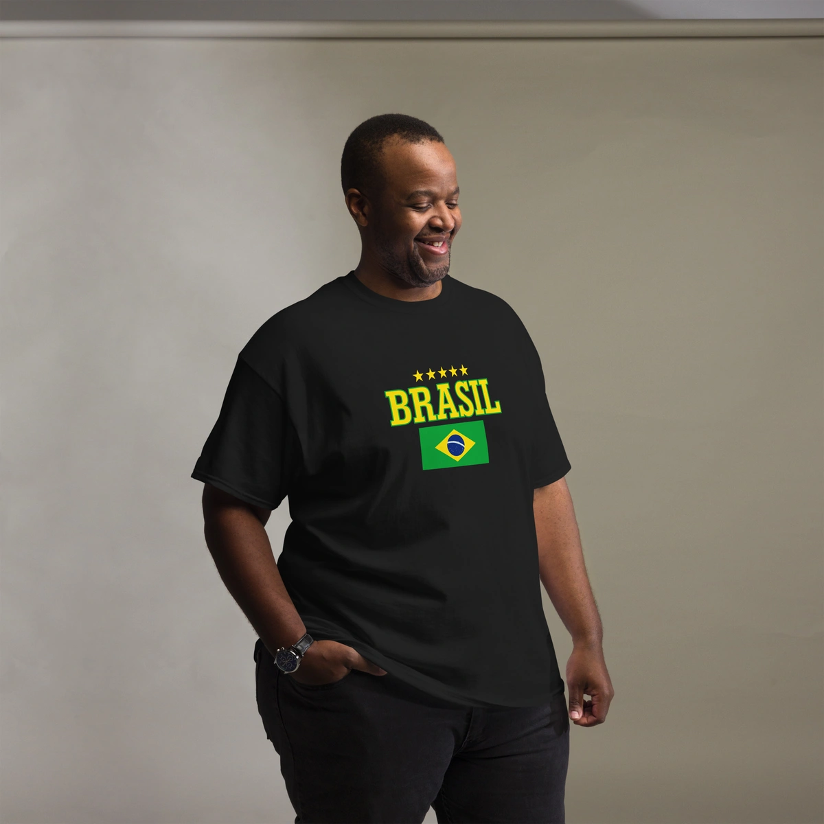 Camiseta Masculina Plus Size Brasil Bandeira e Estrela